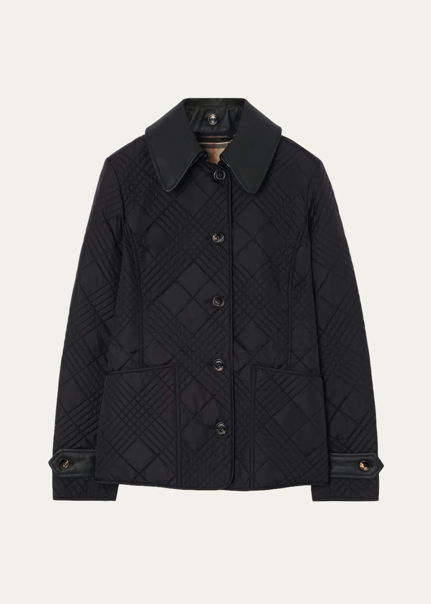 BurberryFernleigh Leather-Collar Check Quilted Jacket