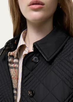 BurberryFernleigh Leather-Collar Check Quilted Jacket