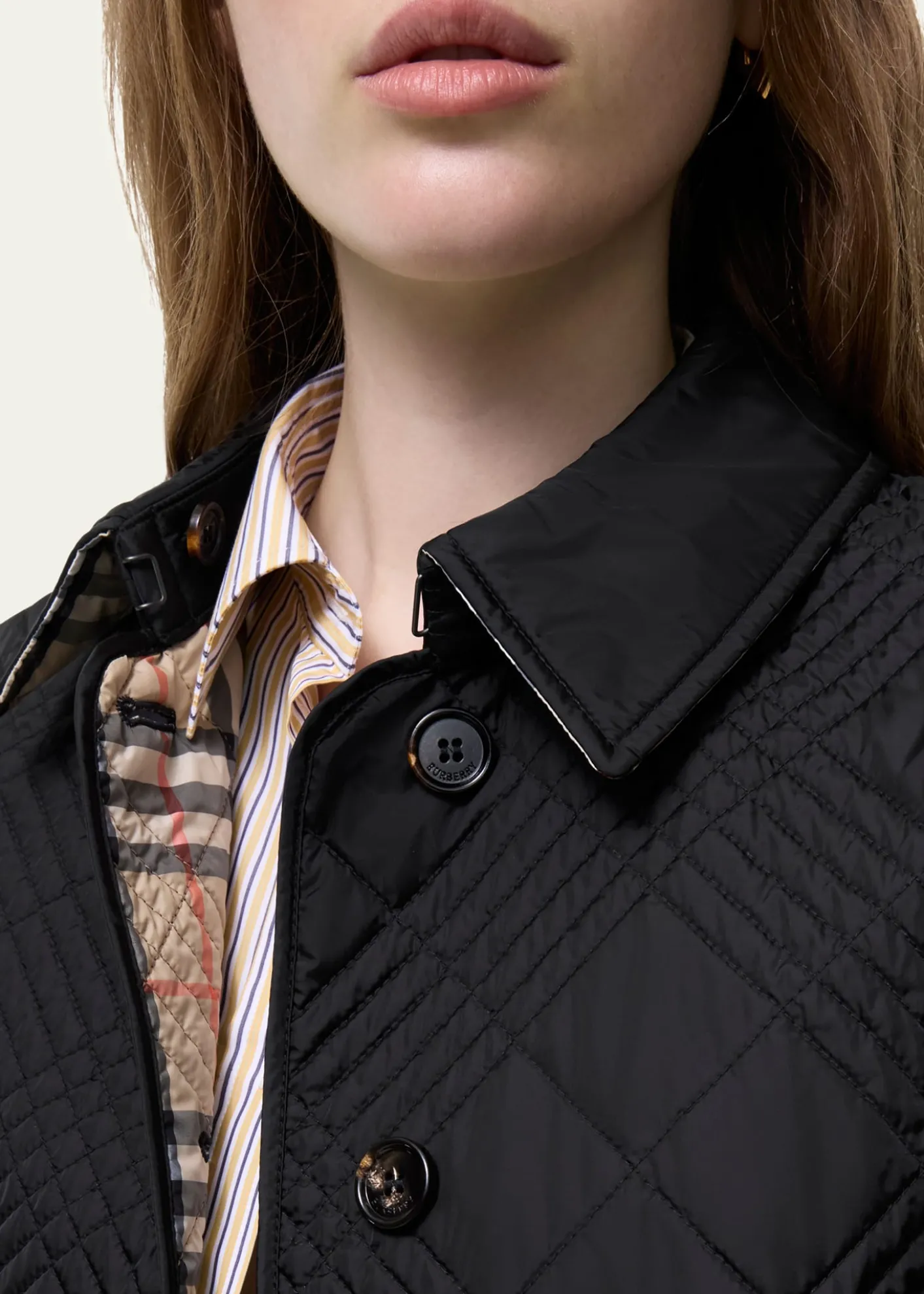 BurberryFernleigh Leather-Collar Check Quilted Jacket