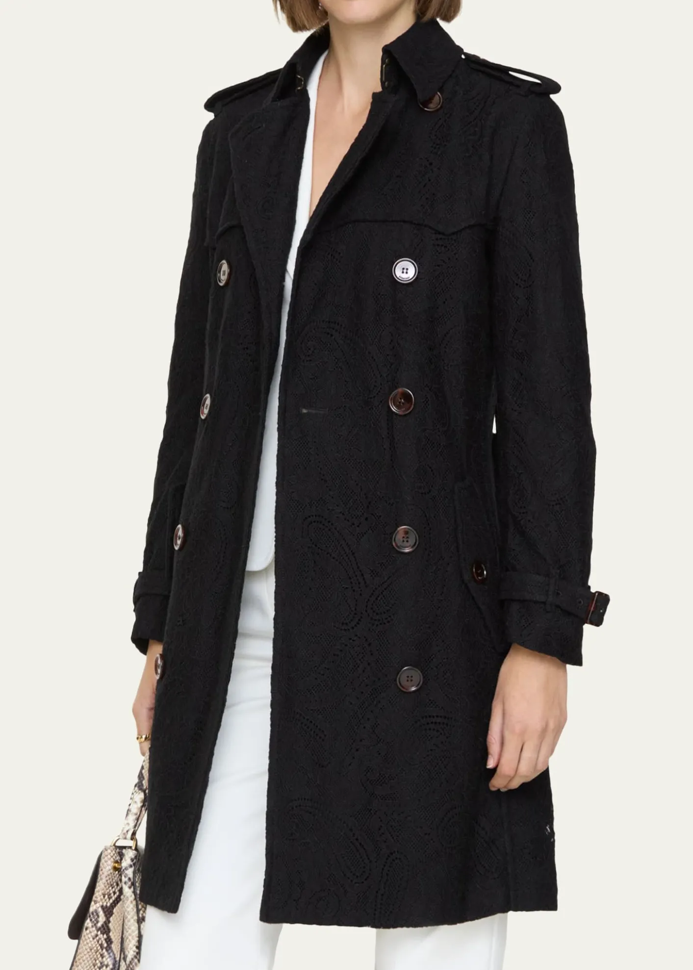 BurberryFoxfield Lace Double-Breasted Short Trench Jacket