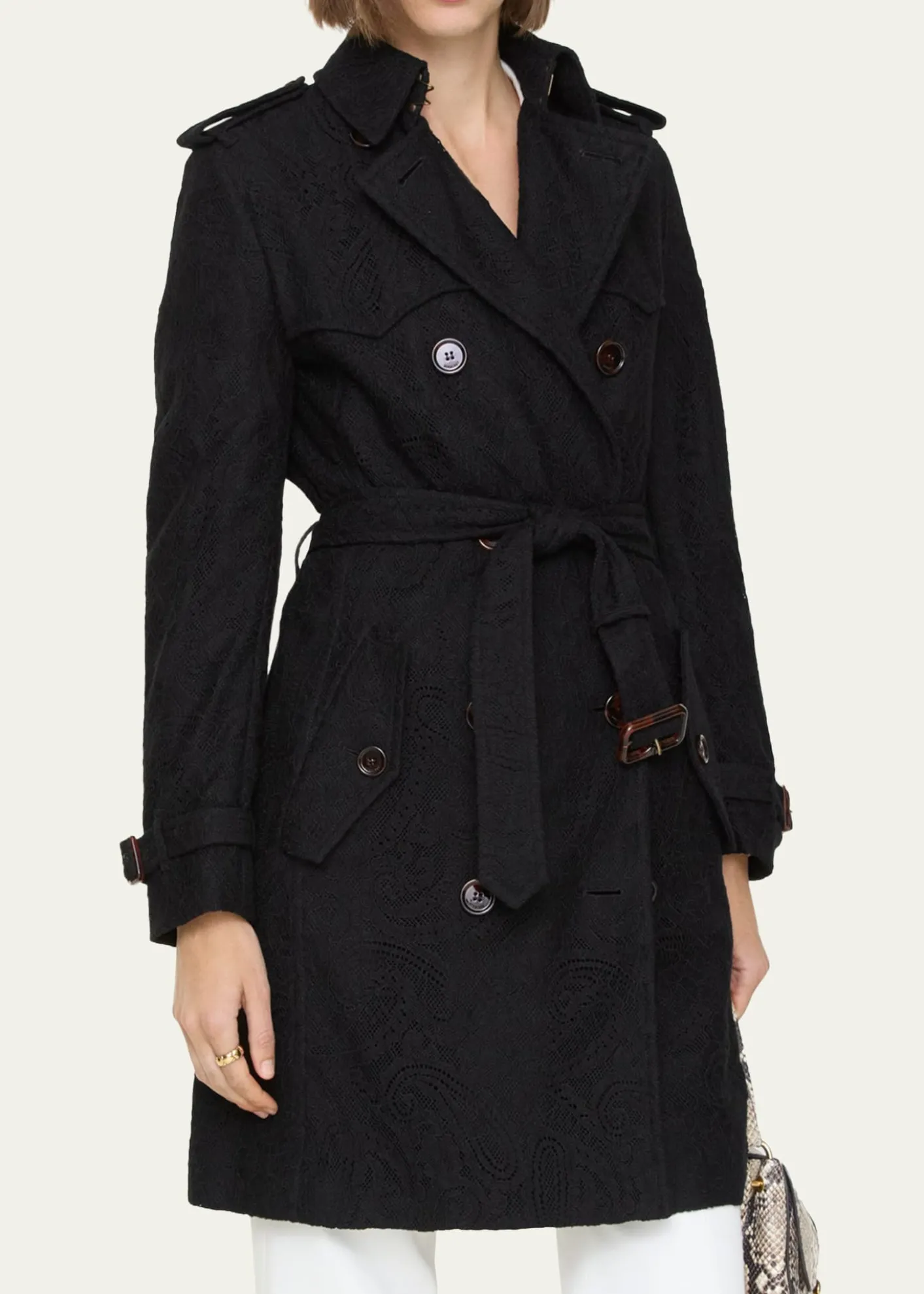 BurberryFoxfield Lace Double-Breasted Short Trench Jacket