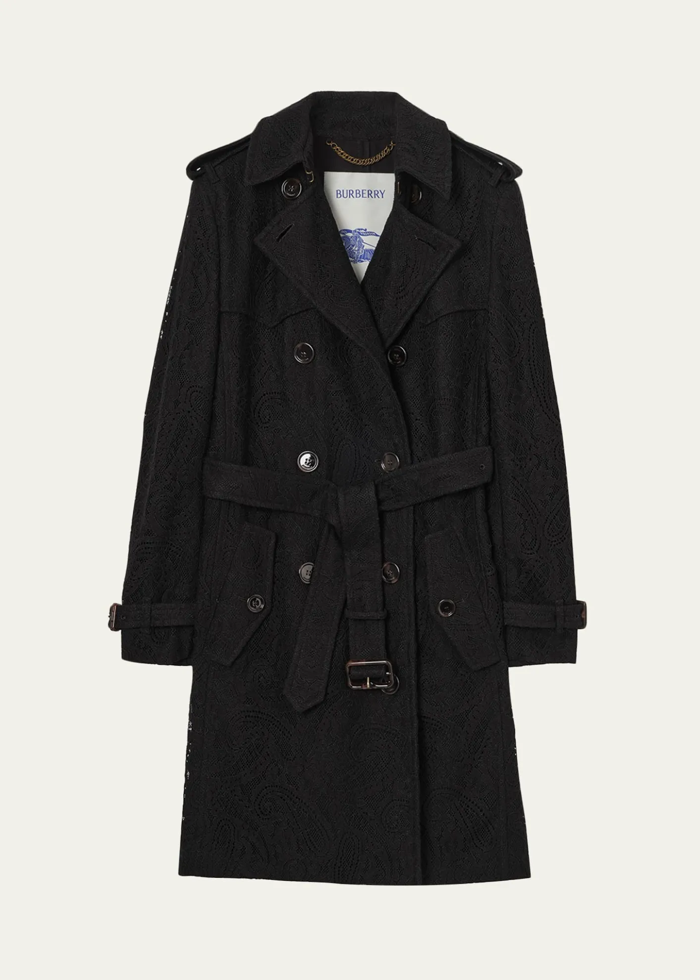 BurberryFoxfield Lace Double-Breasted Short Trench Jacket