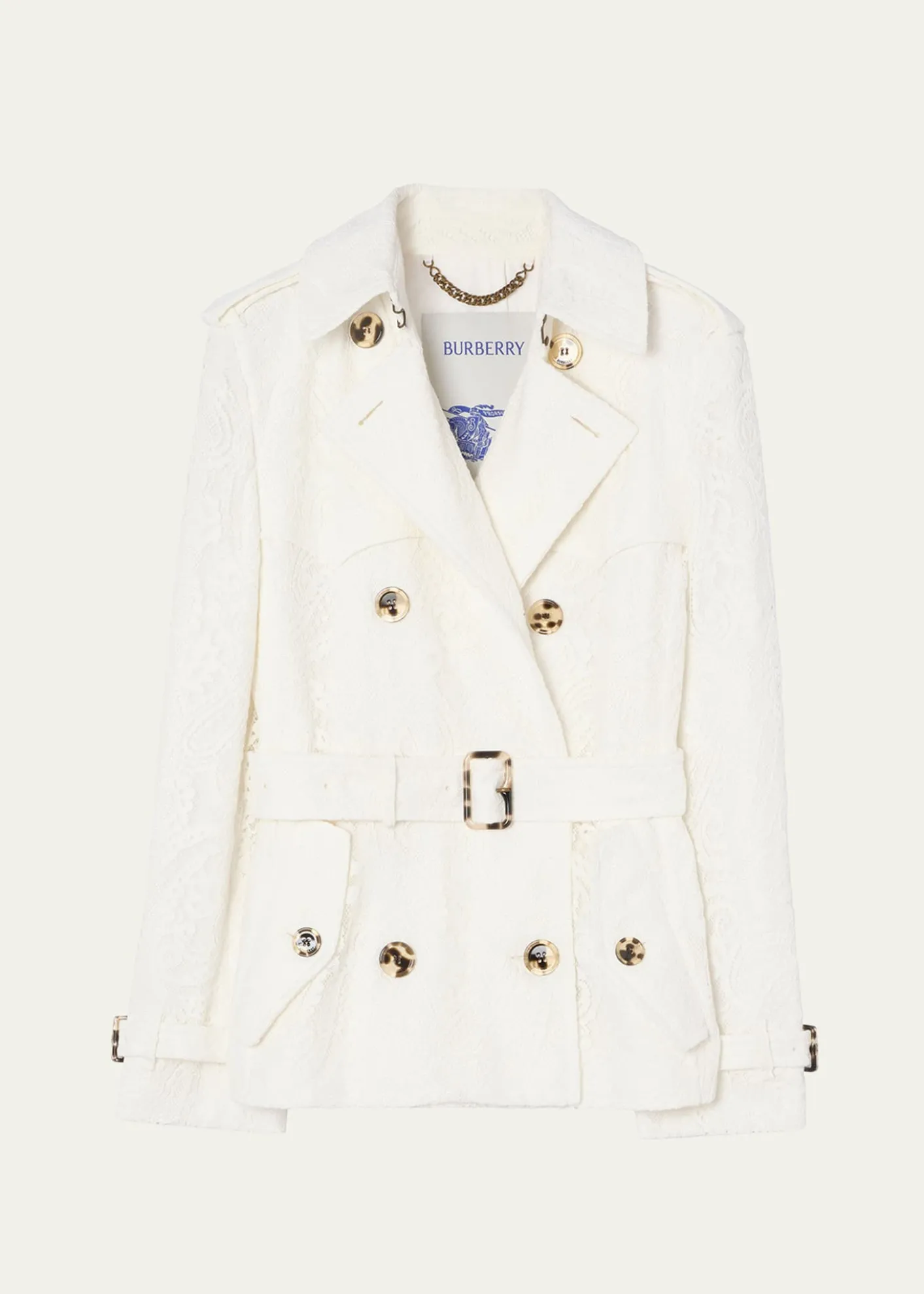 BurberryFoxfield Lace Double-Breasted Short Trench Jacket