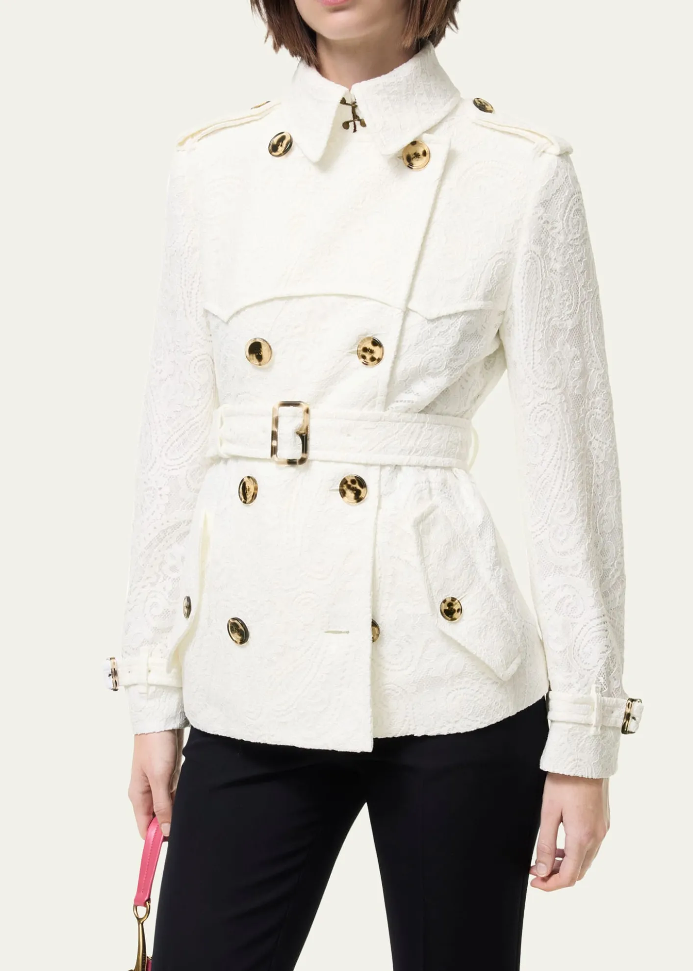 BurberryFoxfield Lace Double-Breasted Short Trench Jacket
