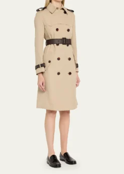 BurberryFoxfield Leather-Trim Double-Breasted Trench Coat