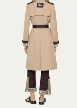 BurberryFoxfield Leather-Trim Double-Breasted Trench Coat