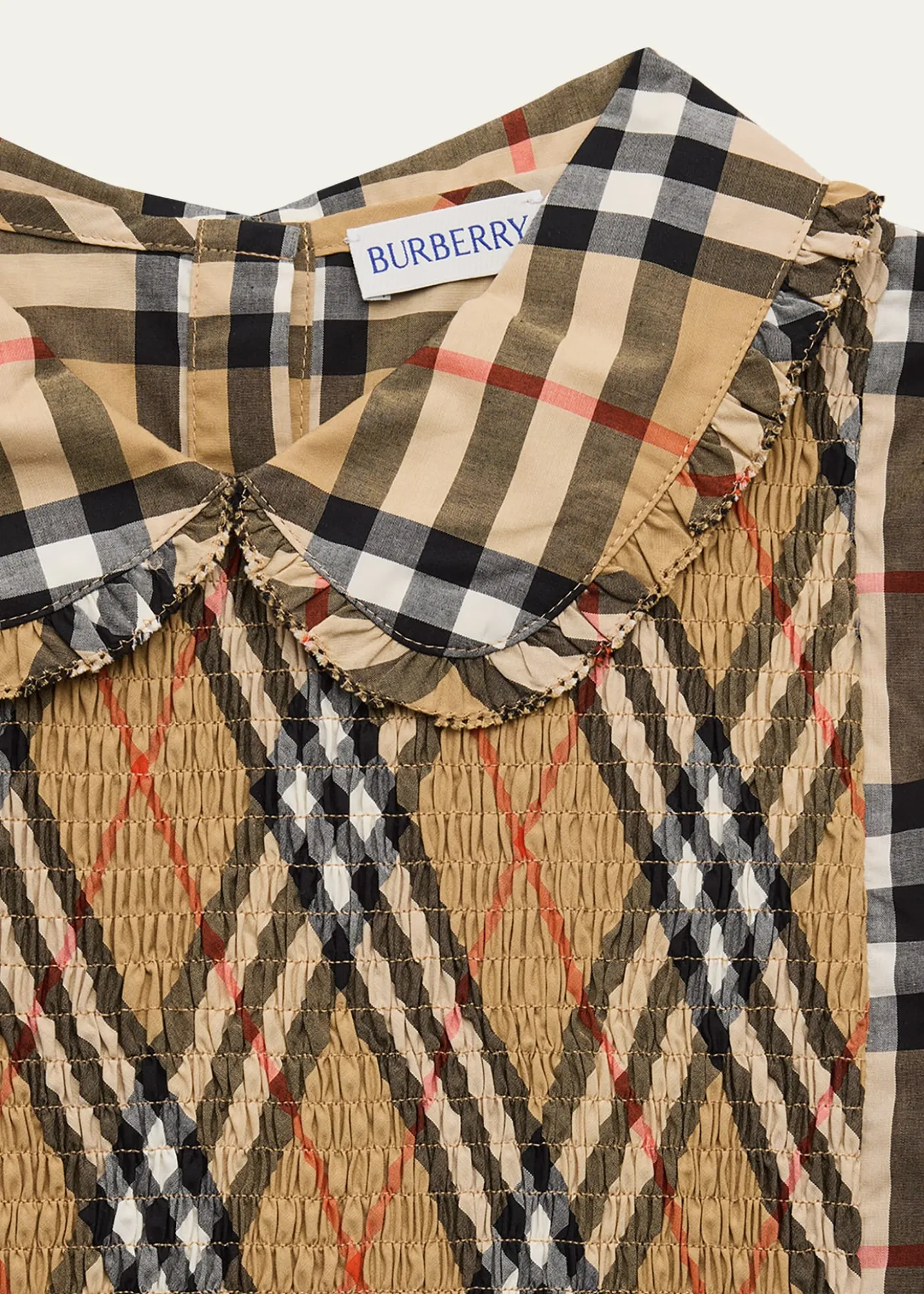 BurberryGirl's Ida Long-Sleeve Smocked Check Dress, Size 3-14