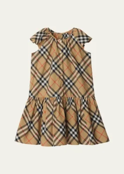 BurberryGirl's Talley Cotton Check Drop-Waist Dress, Size 3-14