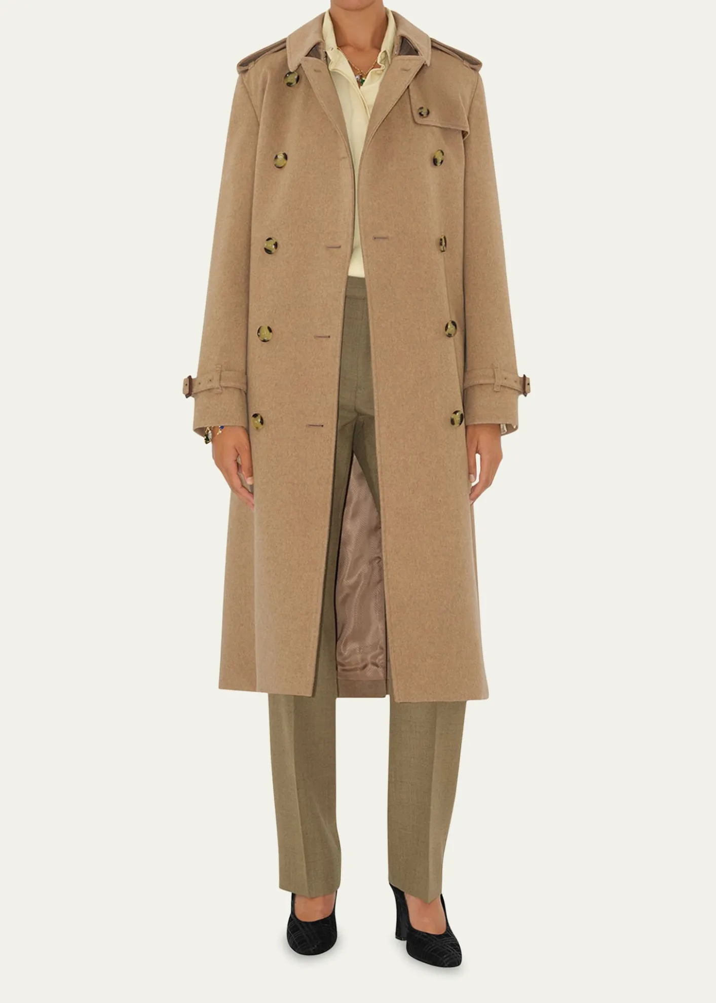 BurberryKensington Belted Cashmere-Wool Double-Breasted Trench Coat
