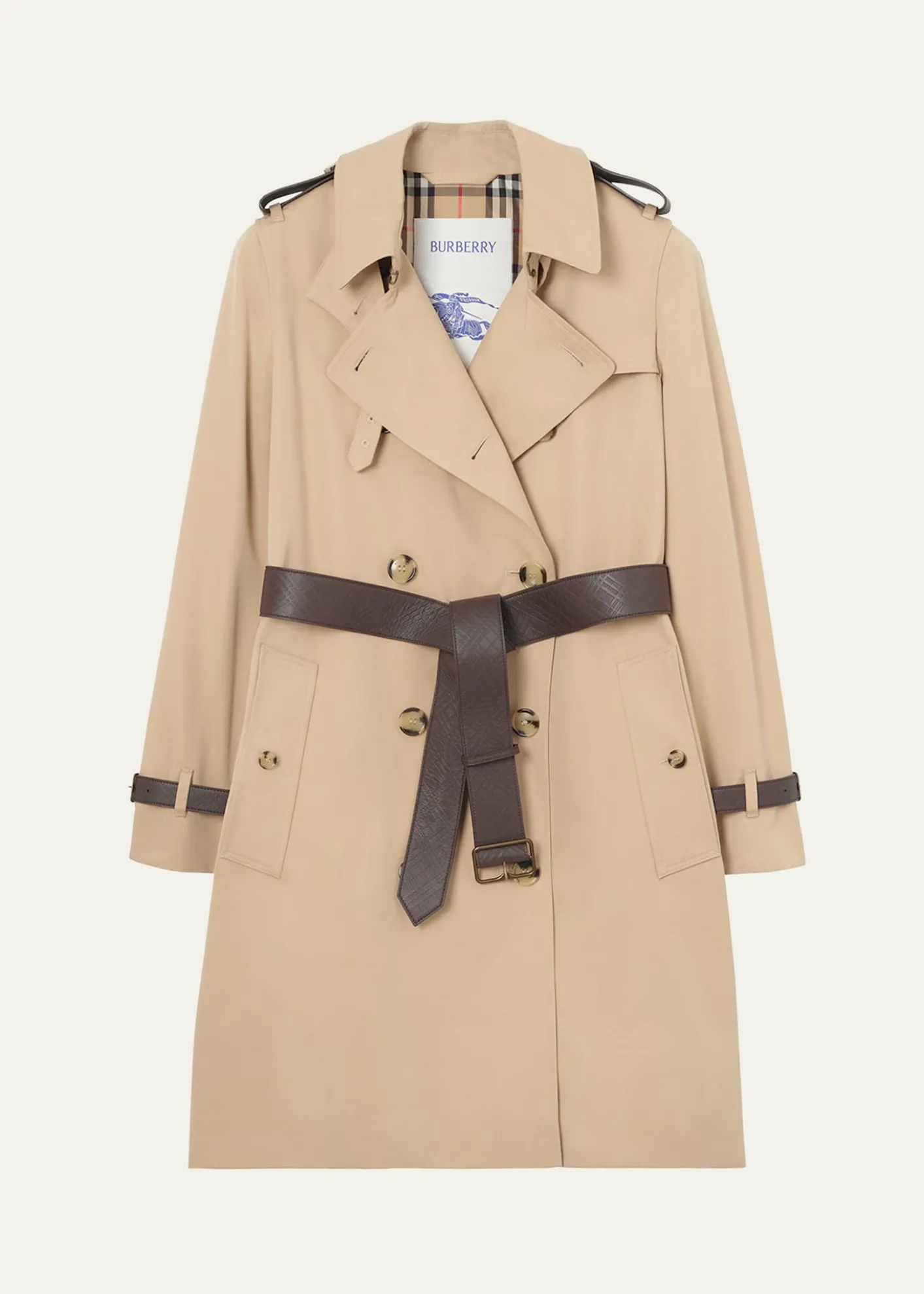 BurberryKensington Leather-Trim Double-Breasted Trench Coat