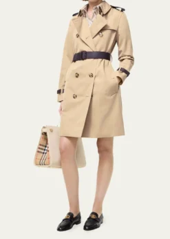 BurberryKensington Leather-Trim Double-Breasted Trench Coat
