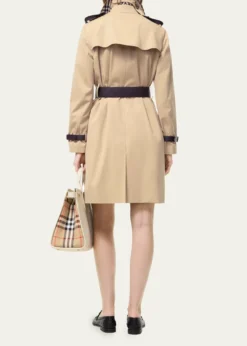 BurberryKensington Leather-Trim Double-Breasted Trench Coat