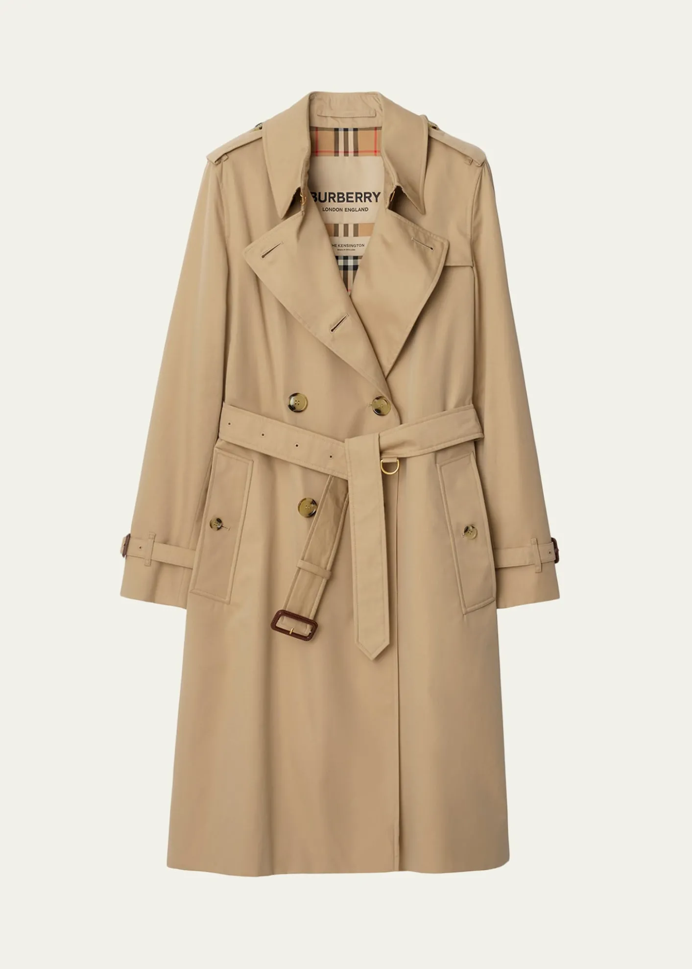 BurberryKensington Organic Belted Double-Breasted Long Trench Coat