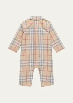 BurberryKid's Andreas Long-Sleeve Cotton Check Coveralls, Size Newborn-18M