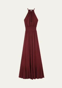 BurberryLeona Smocked Drawstring Halter Maxi Dress