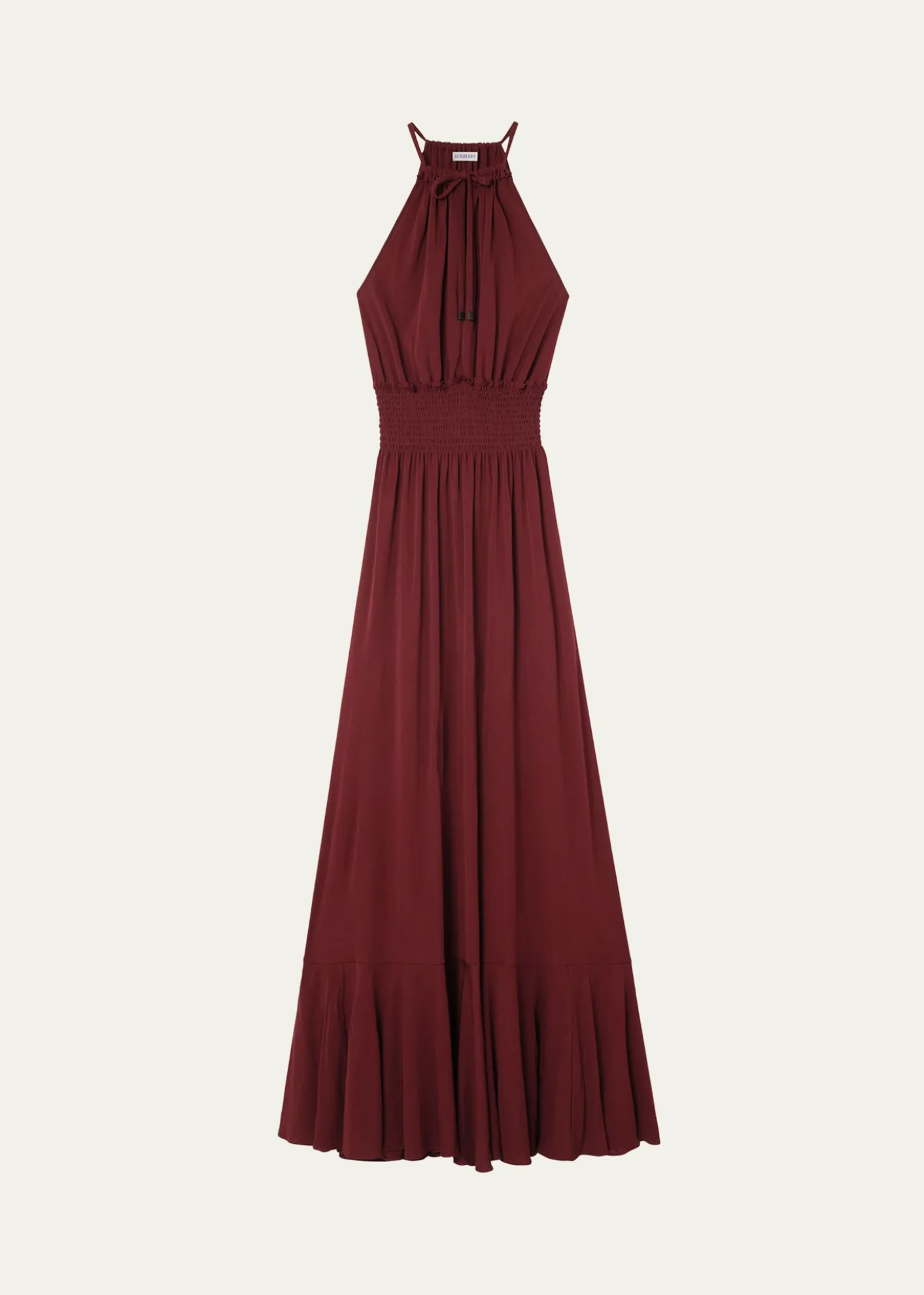 BurberryLeona Smocked Drawstring Halter Maxi Dress
