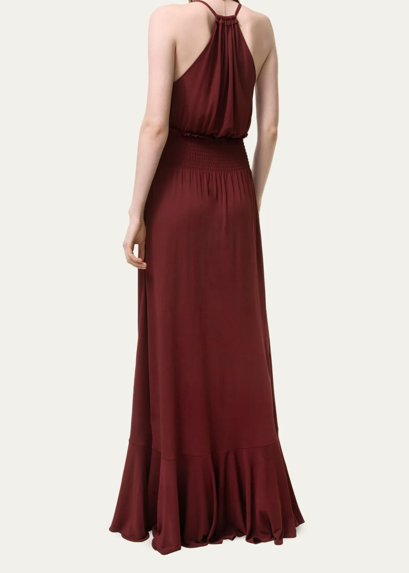 BurberryLeona Smocked Drawstring Halter Maxi Dress