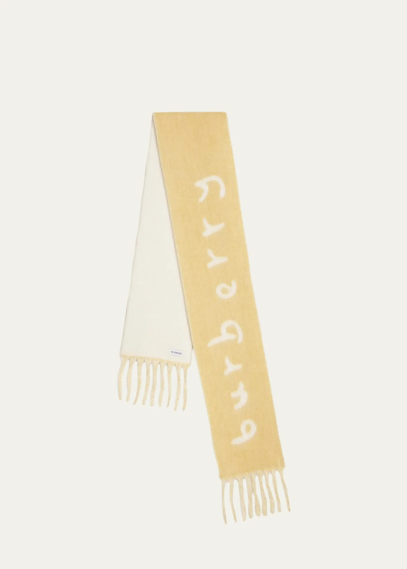 BurberryLogo Alpaca-Blend Reversible Scarf with Chunky Fringe