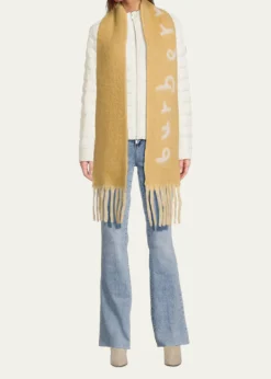 BurberryLogo Alpaca-Blend Reversible Scarf with Chunky Fringe