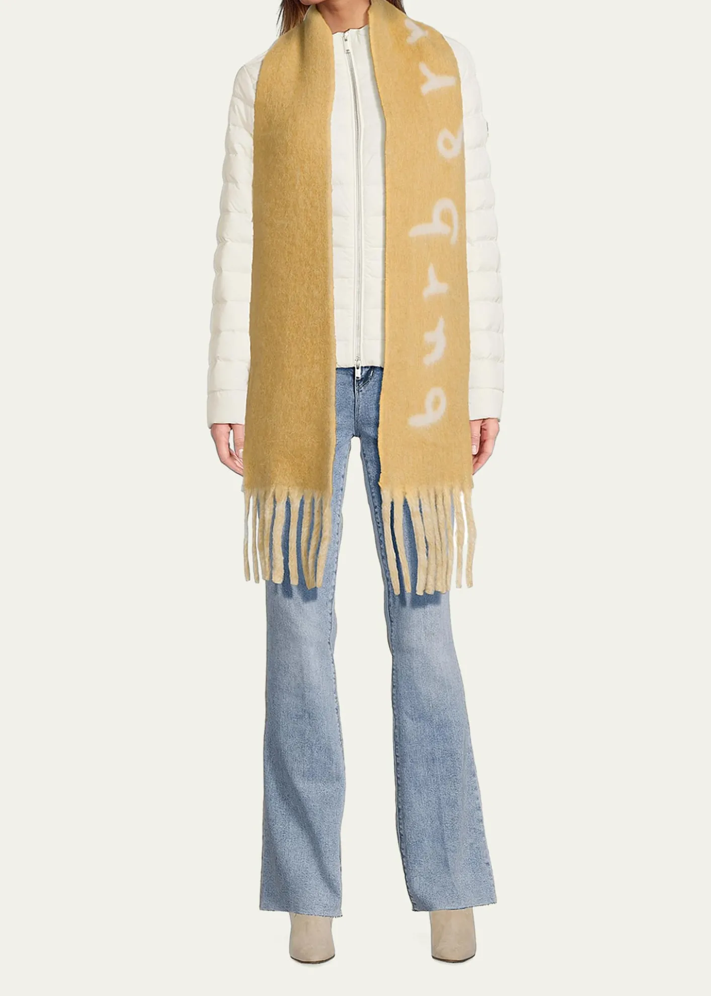 BurberryLogo Alpaca-Blend Reversible Scarf with Chunky Fringe