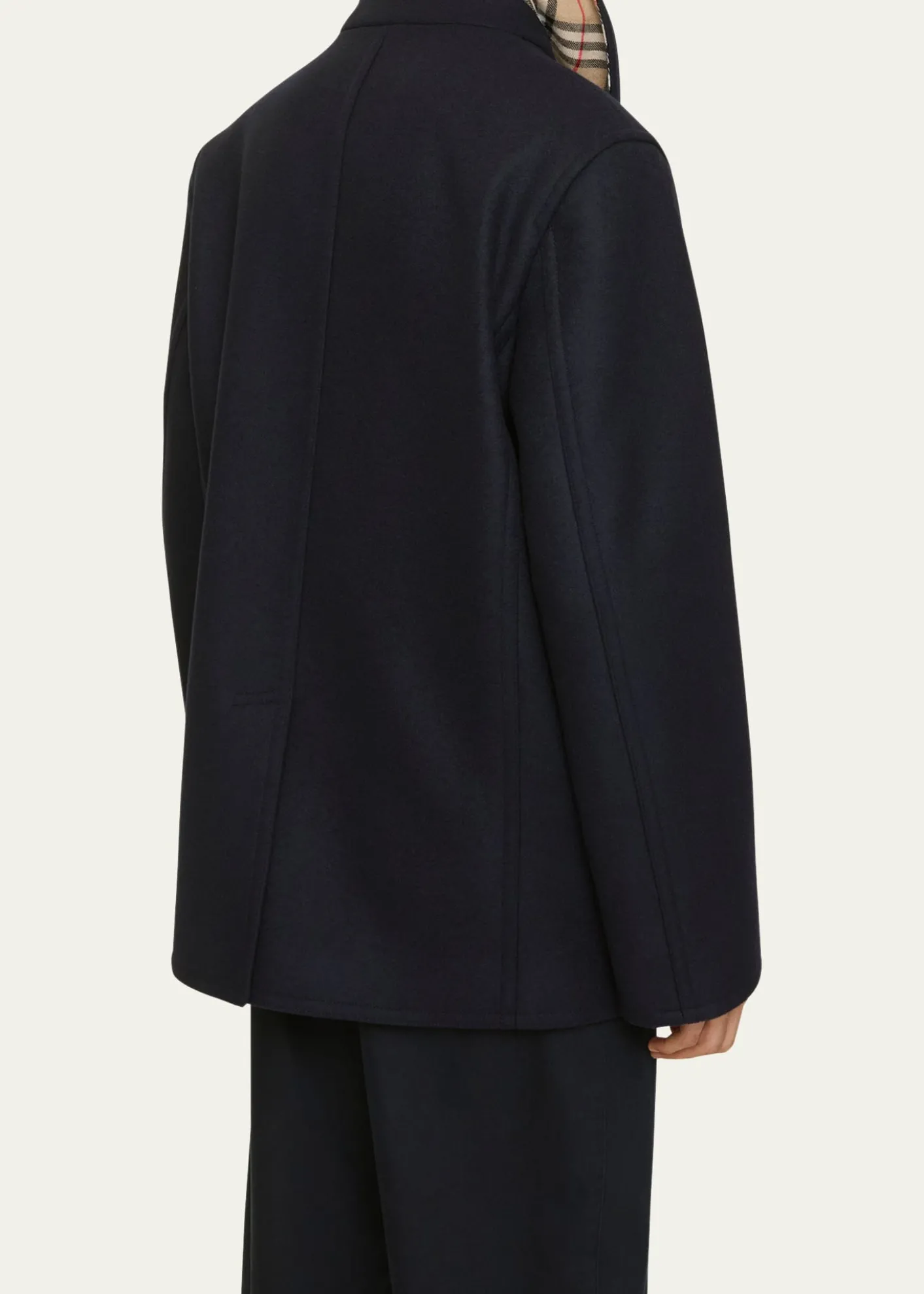 BurberryMen's Wool Check-Undercollar Pea Coat