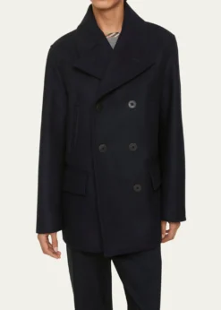 BurberryMen's Wool Check-Undercollar Pea Coat