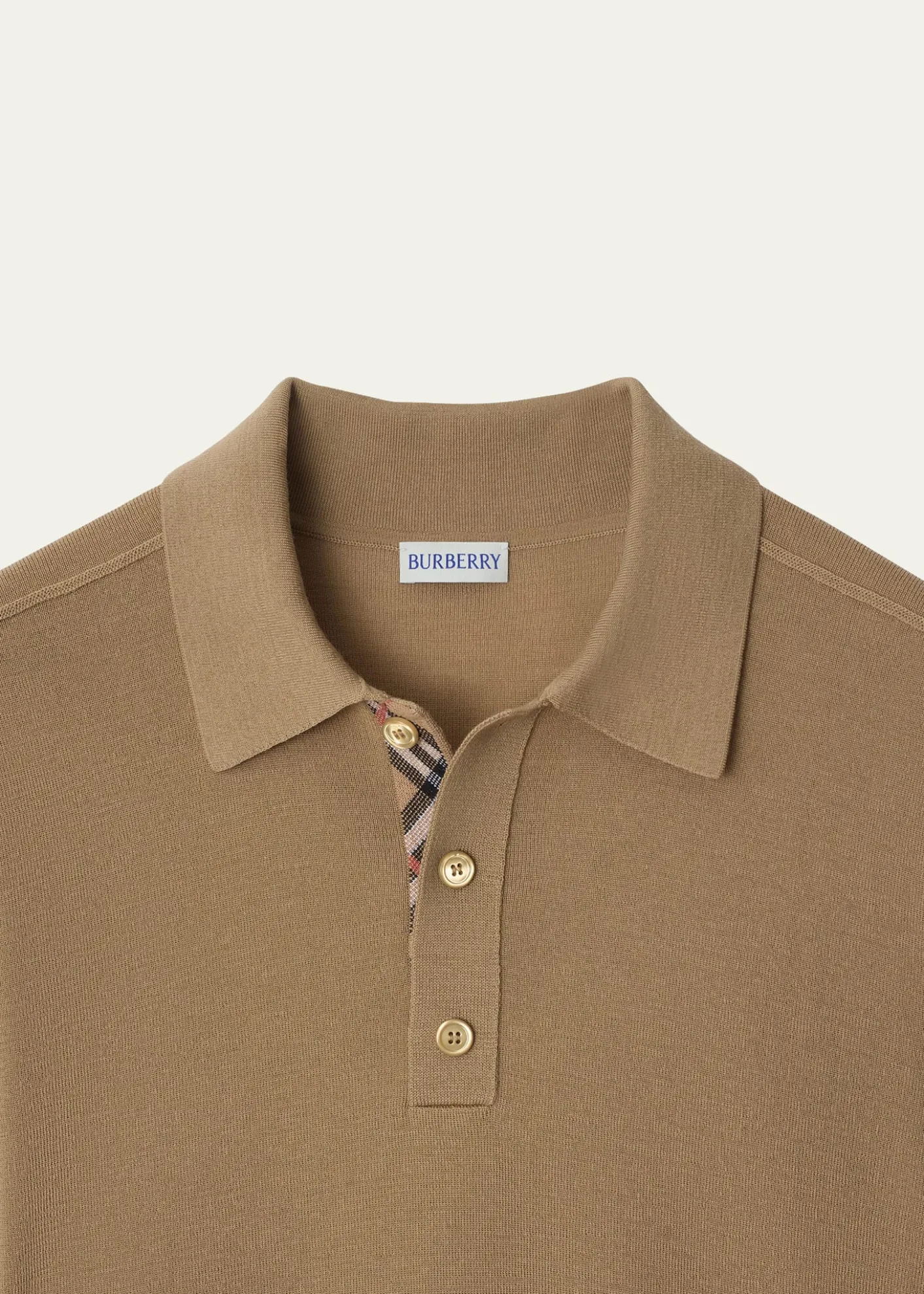 BurberryMen's Check-Placket Wool Knit Polo Shirt