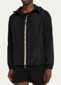 BurberryMen's Check-Tape Nylon Relaxed-Fit Hooded Jacket