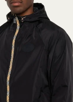 BurberryMen's Check-Tape Nylon Relaxed-Fit Hooded Jacket