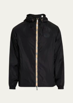 BurberryMen's Check-Tape Nylon Relaxed-Fit Hooded Jacket