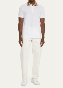 BurberryMen's Pique Polo Shirt with Check Collar