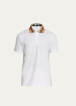 BurberryMen's Pique Polo Shirt with Check Collar