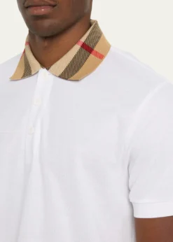 BurberryMen's Pique Polo Shirt with Check Collar