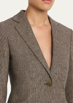 BurberryPrince of Wales Check Wool-Linen Single-Breasted Jacket