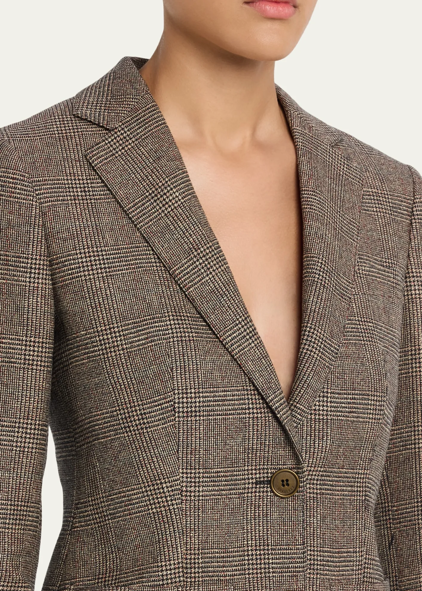 BurberryPrince of Wales Check Wool-Linen Single-Breasted Jacket