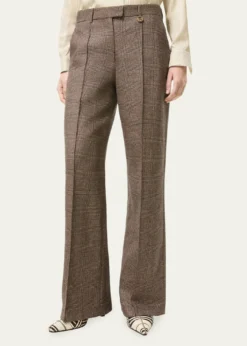 BurberryRozalyn Check Pintuck Straight-Leg Trousers