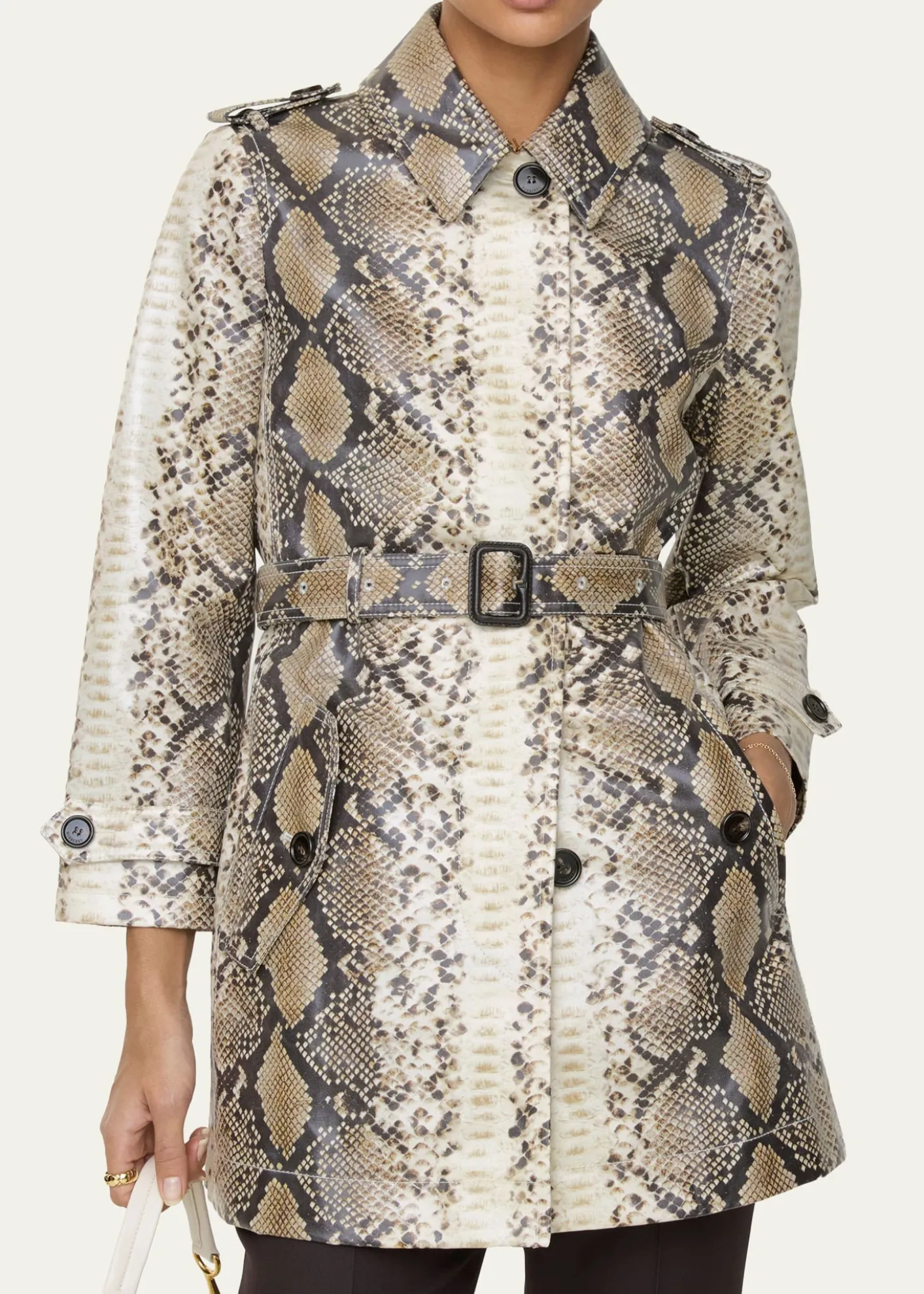 BurberryStonehaven Python-Print Coated Short Car Coat