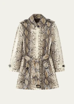 BurberryStonehaven Python-Print Coated Short Car Coat