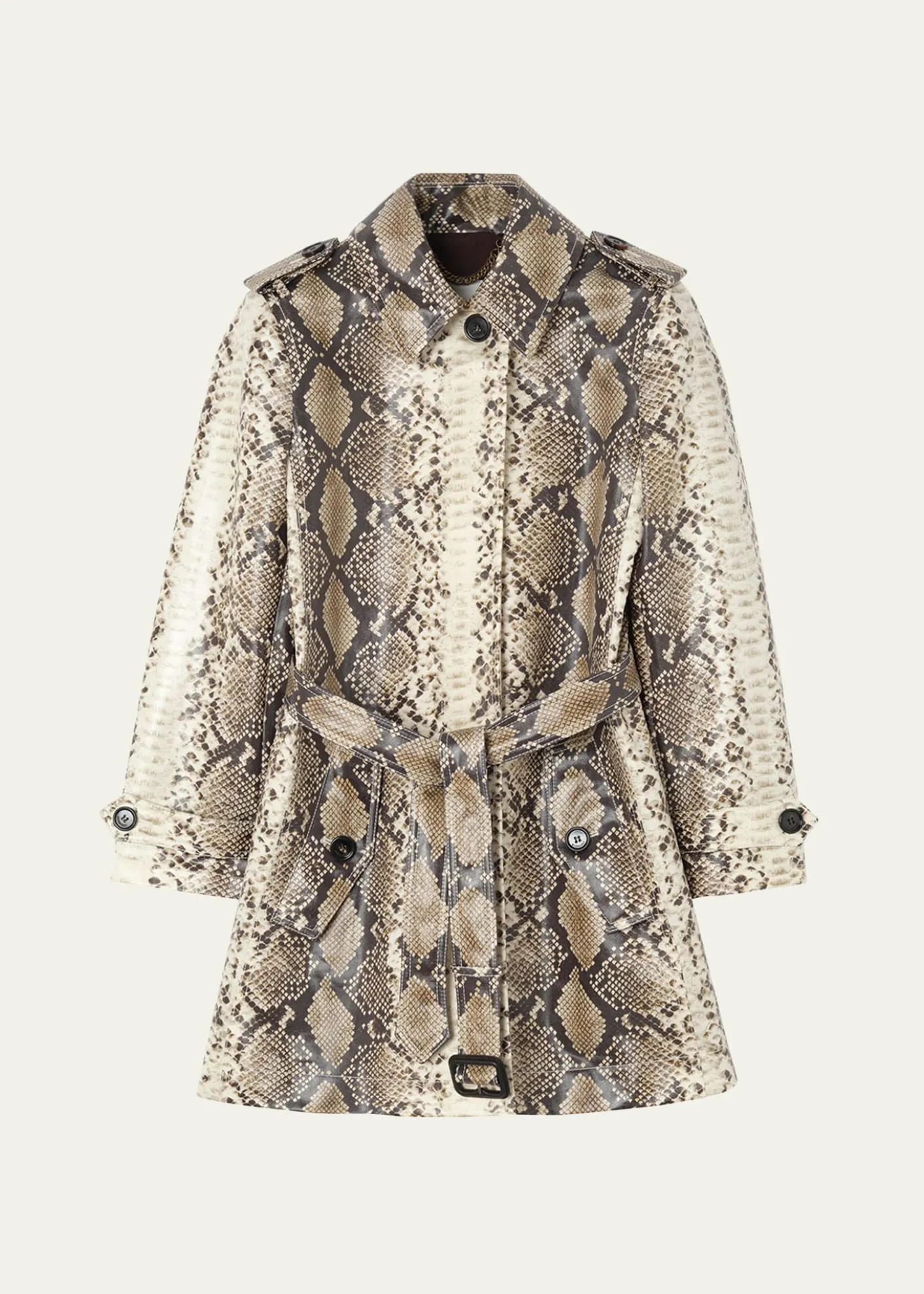 BurberryStonehaven Python-Print Coated Short Car Coat
