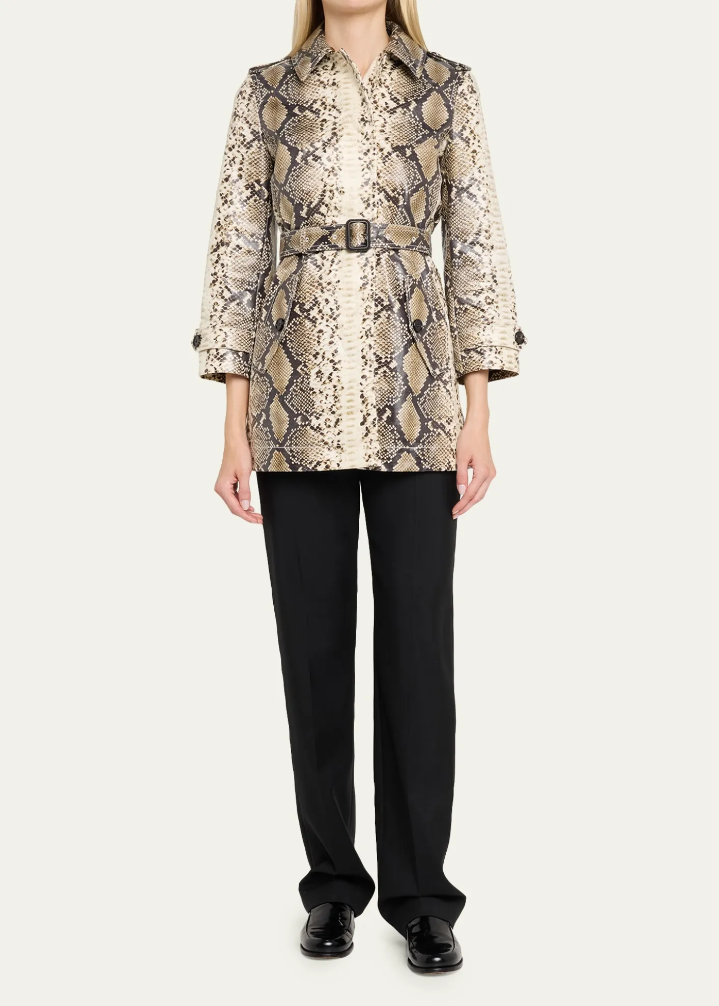 BurberryStonehaven Python-Print Coated Short Car Coat