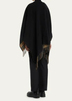 BurberryVintage-Style Check Fringed Wool Cape