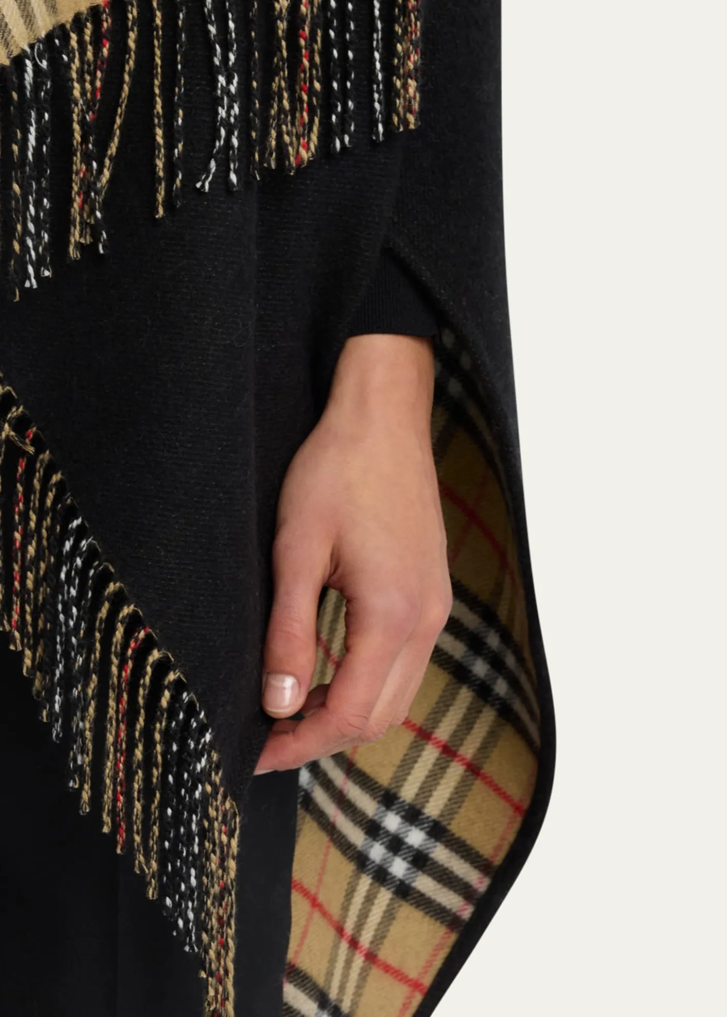 BurberryVintage-Style Check Fringed Wool Cape