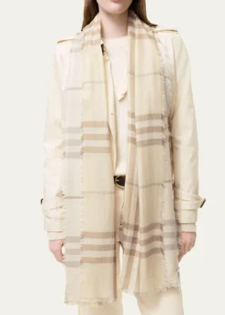 BurberryWide Reversible Check Wool Silk Scarf