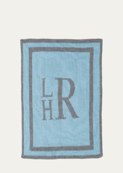 Butterscotch BlankeesMonogrammed Knit Striped-Trim Baby Blanket, Light Blue