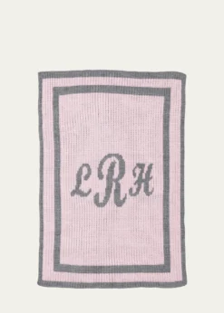 Butterscotch BlankeesMonogram Knit Striped-Trim Baby Blanket, Pink