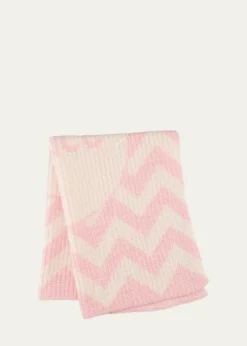 Butterscotch BlankeesPersonalized Ribbed Chevron-Knit Baby Blanket, Light Pink