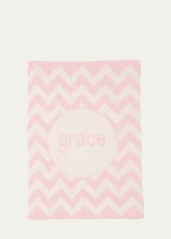 Butterscotch BlankeesPersonalized Ribbed Chevron-Knit Baby Blanket, Light Pink