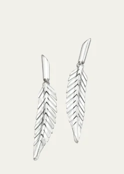 CADAR18K White Gold Feather Drop Earrings, Small