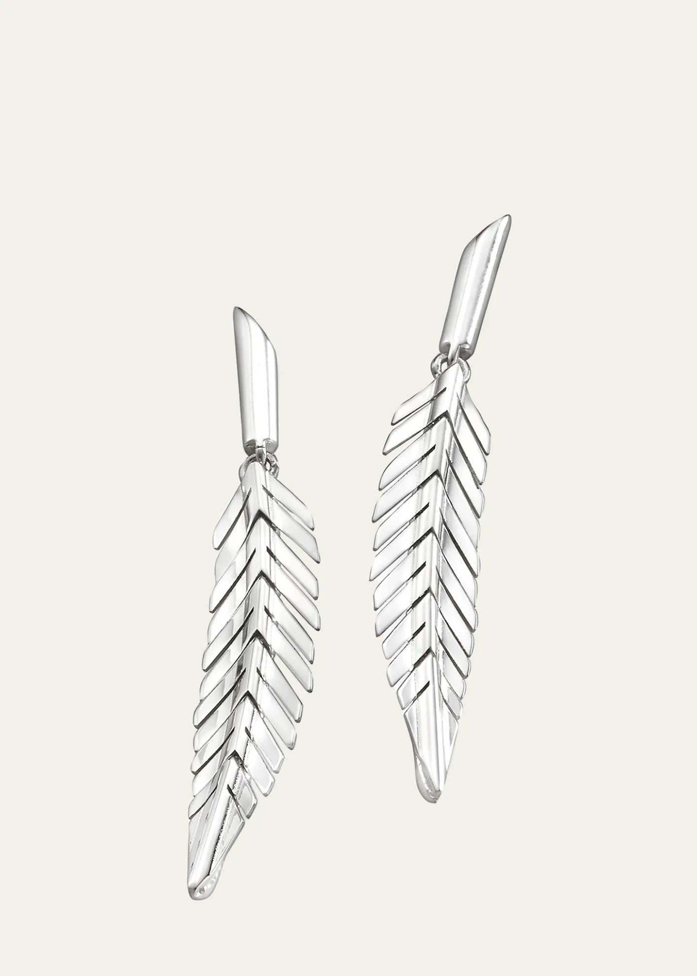 CADAR18K White Gold Feather Drop Earrings, Small
