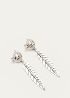 CADAR18K White Gold Feather Drop Earrings, Small